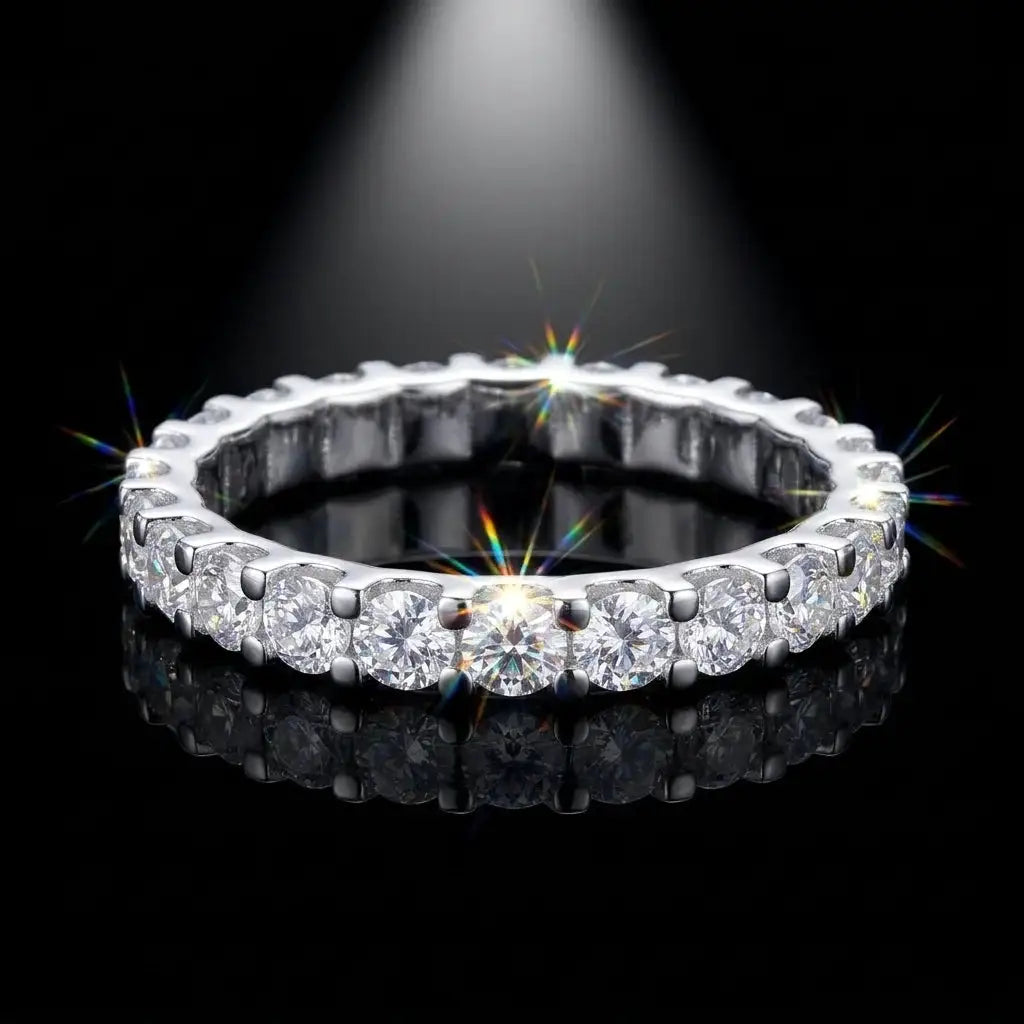 Moissanite Ring in Sterling Silver Certificate Channel Setting — product view 1