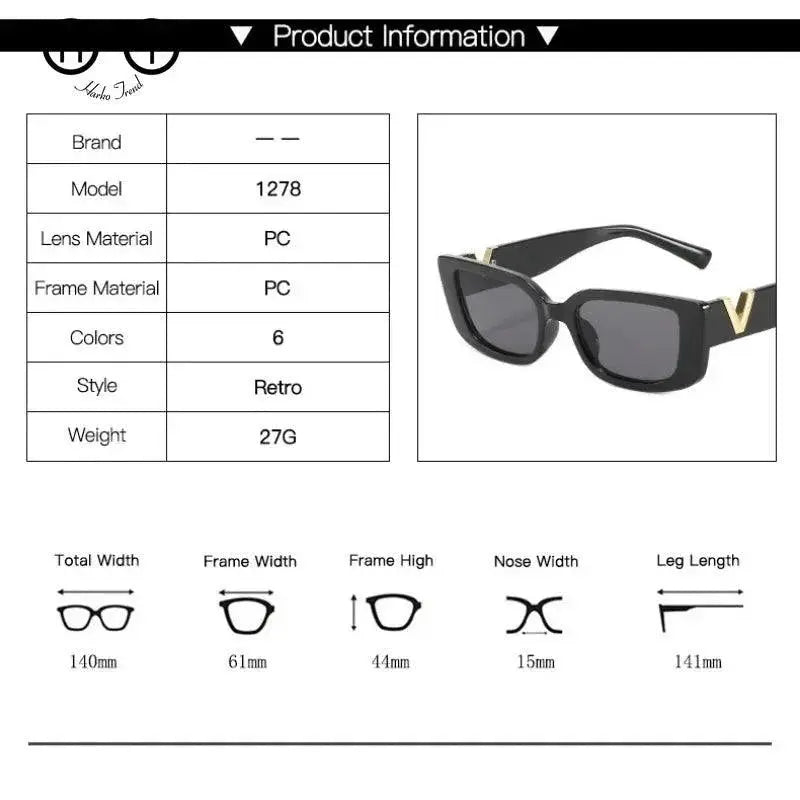 Vintage Retro Rectangle Sunglasses For Women Black Frame
