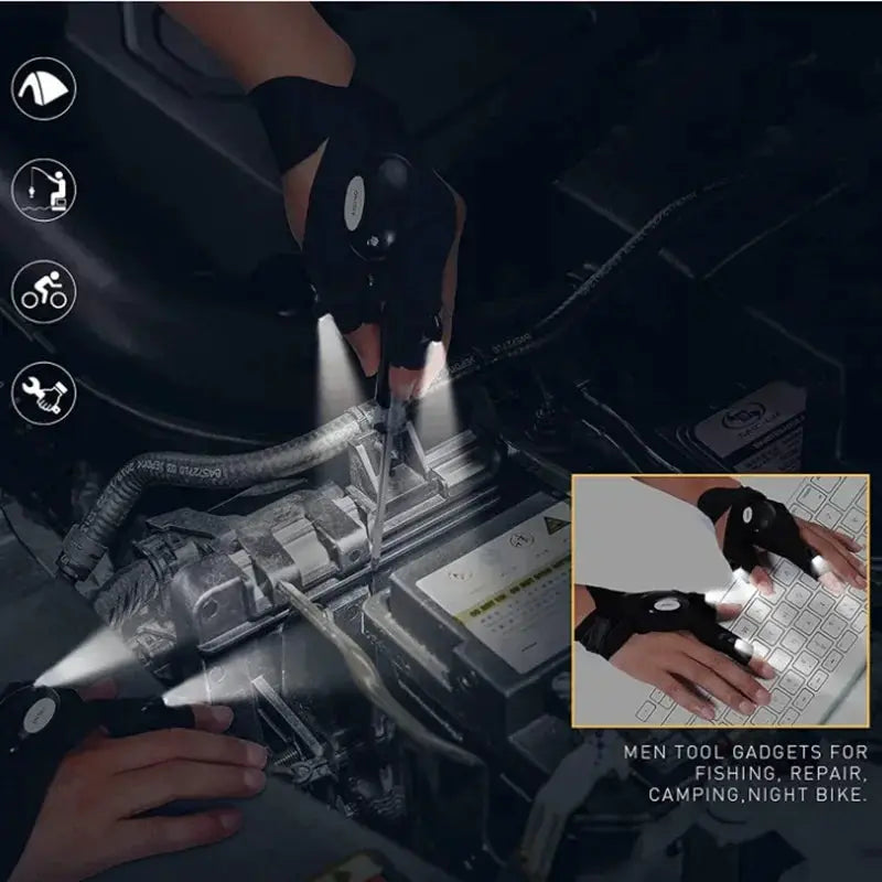 Fingerless Glove With LED Flashlight Waterproof Torch