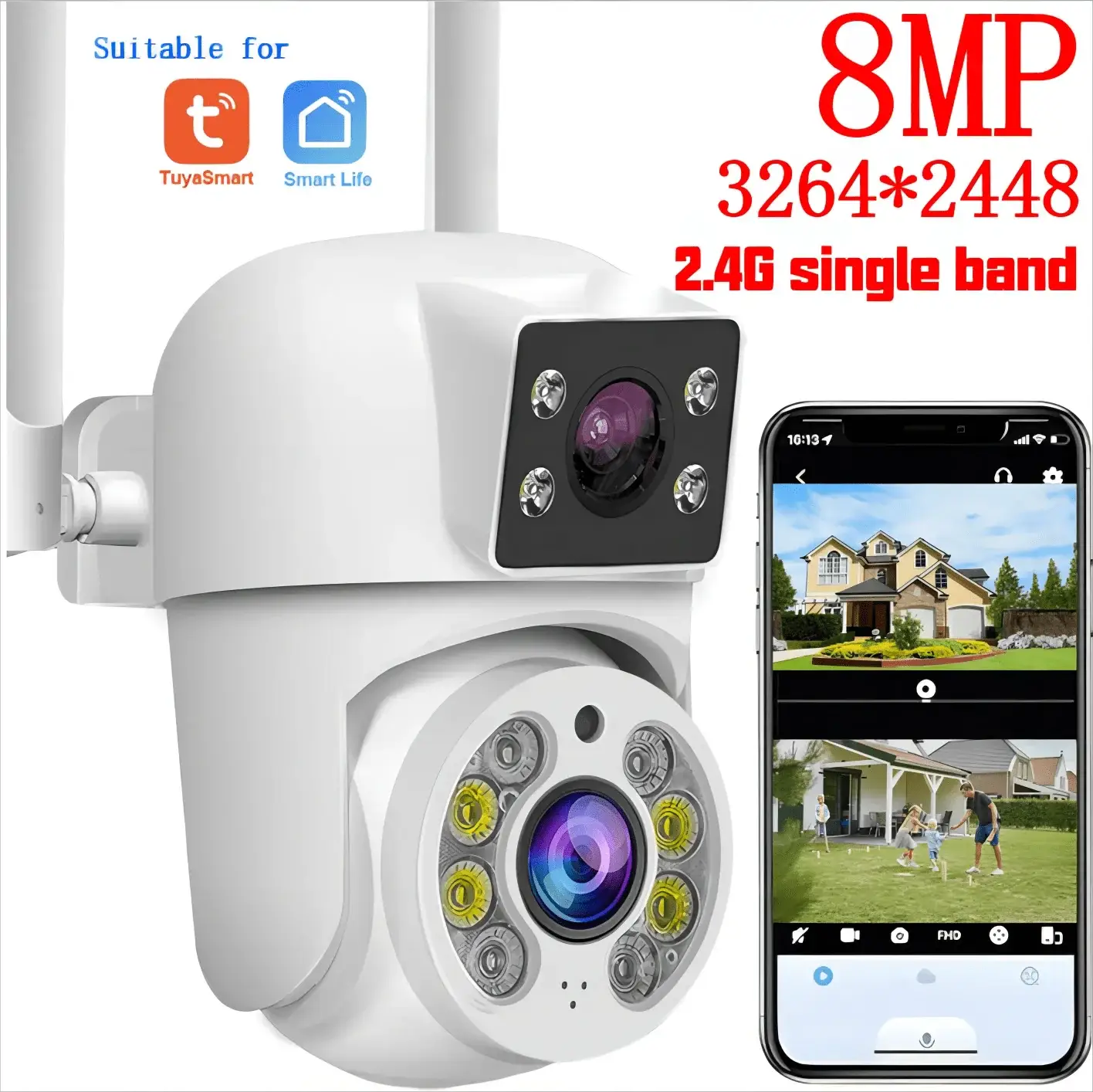 Tuya 8MP WiFi PTZ IP Camera With Dual Lens And Dual Screen Night Vision Outdoor - stepyours.com