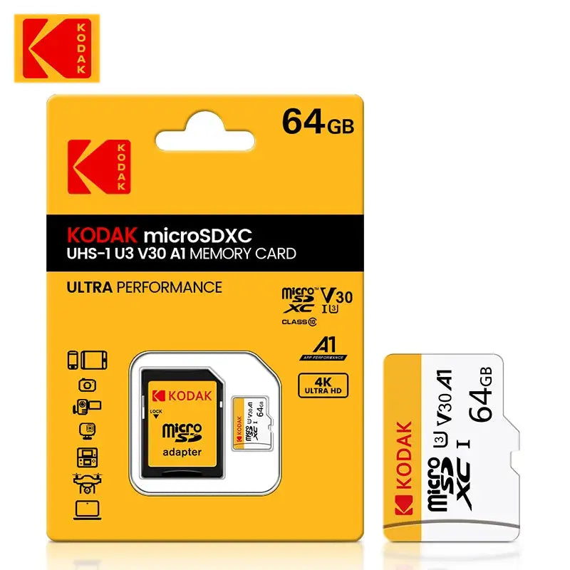 KODAK Micro SD Memory Card 100MB/s Class10 U3 UHS-I 32GB 64GB 128GB TF SD Card 4K HD For Phone PC