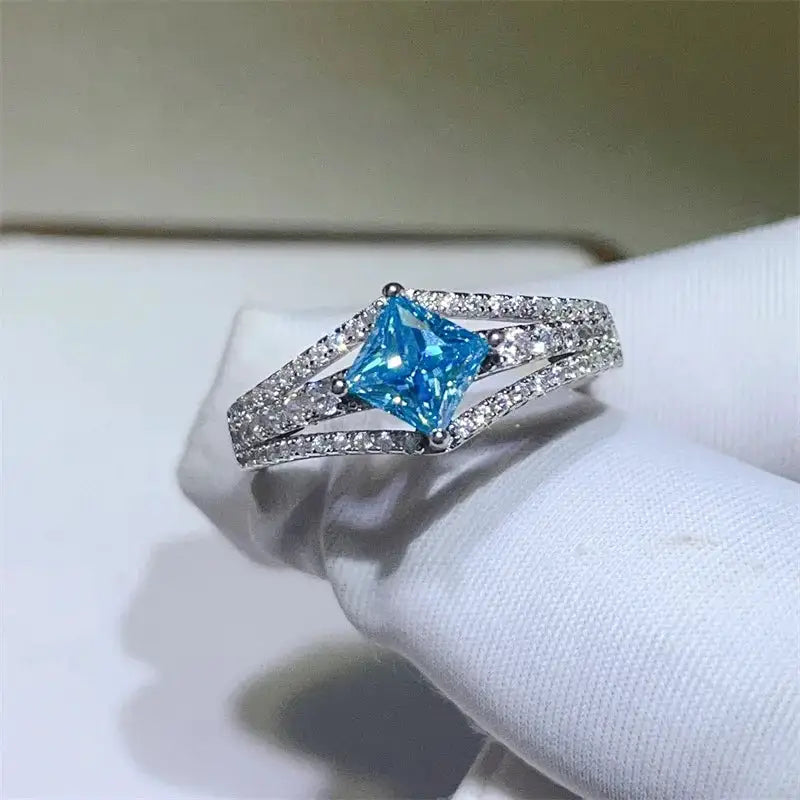 Princess Cut Blue Moissanite Ring — product image 7
