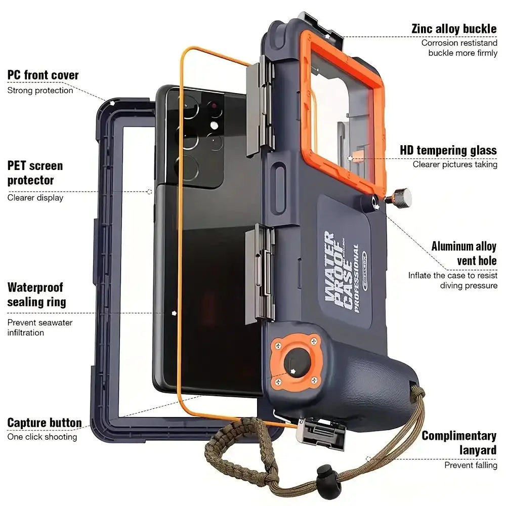 Waterproof Phone Case Holsters & 15m Diving 50ft Swimming Premium Protective Housing & Lanyard For iPhone Samsung 6.8" Phone