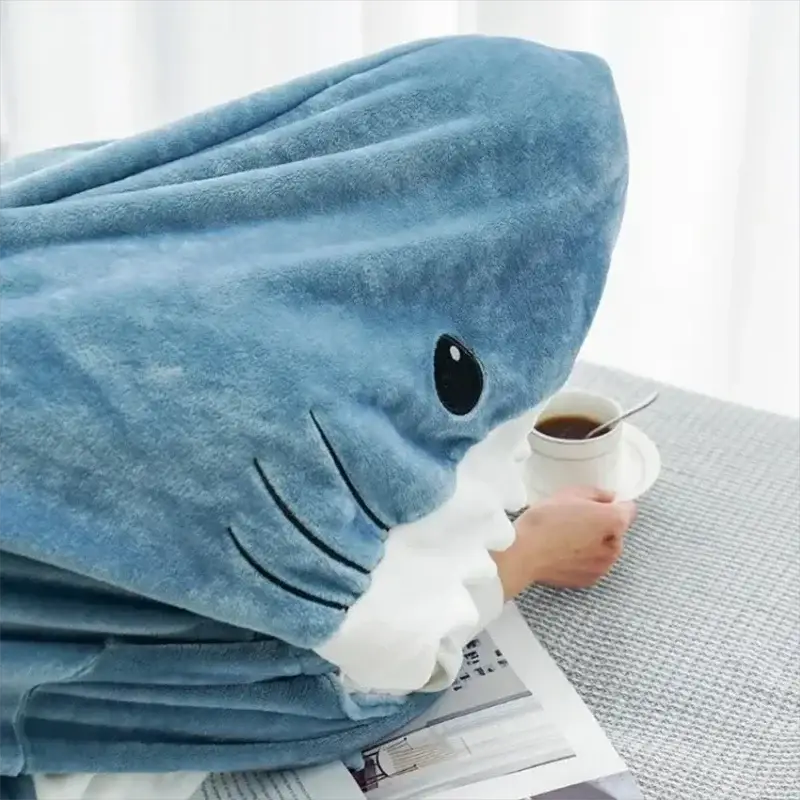 Cartoon Shark Blanket Sleeping Bag For Women Cozy Homewear