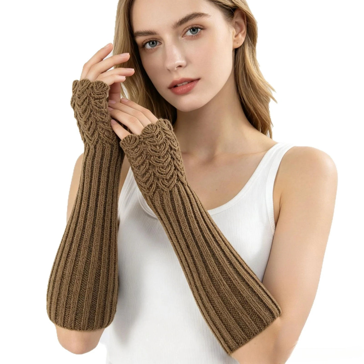 Striped Ribbed Fingerless Gloves