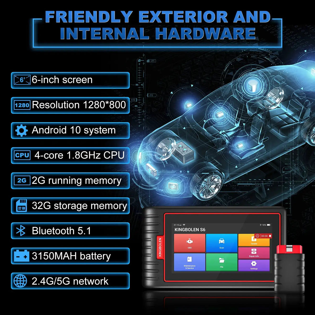 Lifetime Free Update Newest KINGBOLEN S6 CAN FD All System Car Diagnostic Tools Auto OBD Scanner Bluetooth 28 Resets Auto Vin