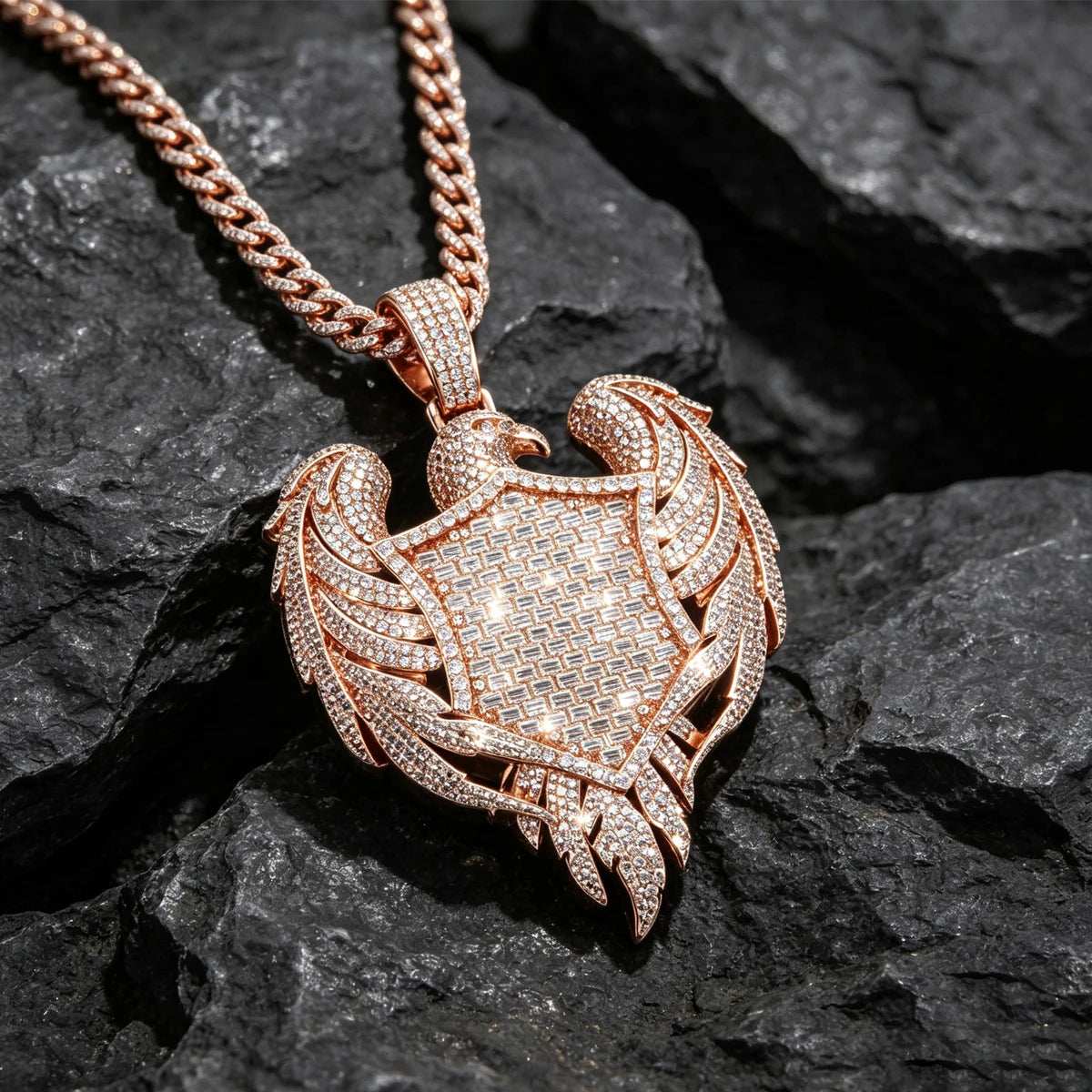 Iced Out Eagle Shield Heart