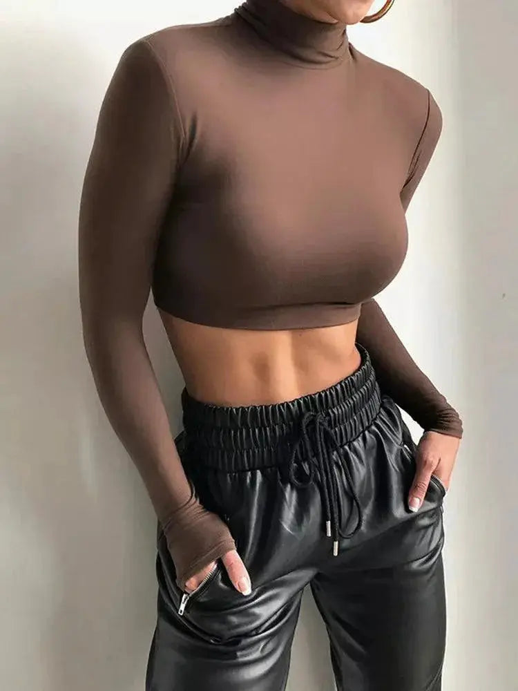 Chic Turtleneck Crop Top Autumn Street Style Essential