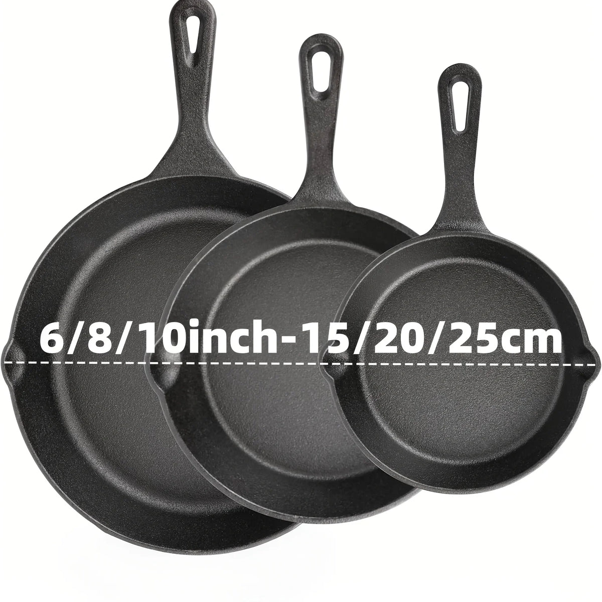 Cast Iron Skillet Set ( Inch) Pre-Seasoned, Heavy-Duty Pans — product view 9
