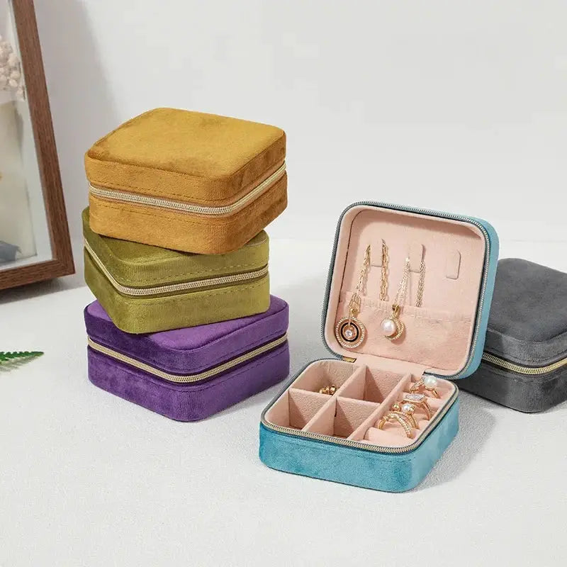 Velvet Jewelry Box For Women Travel Zipper Organizer Case