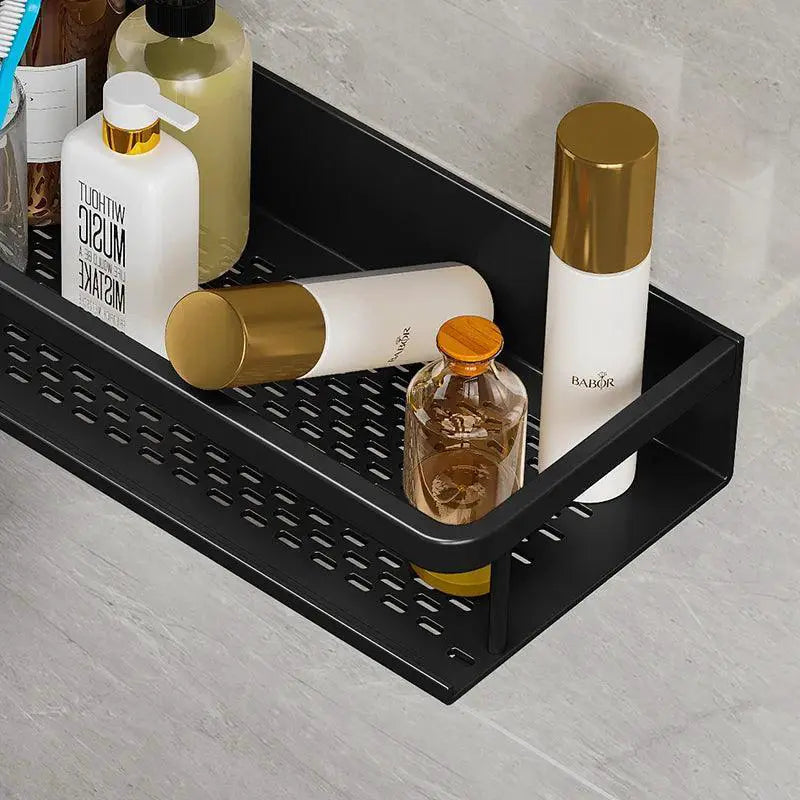Black Aluminum Wall Shelf With Basket Storage Solution