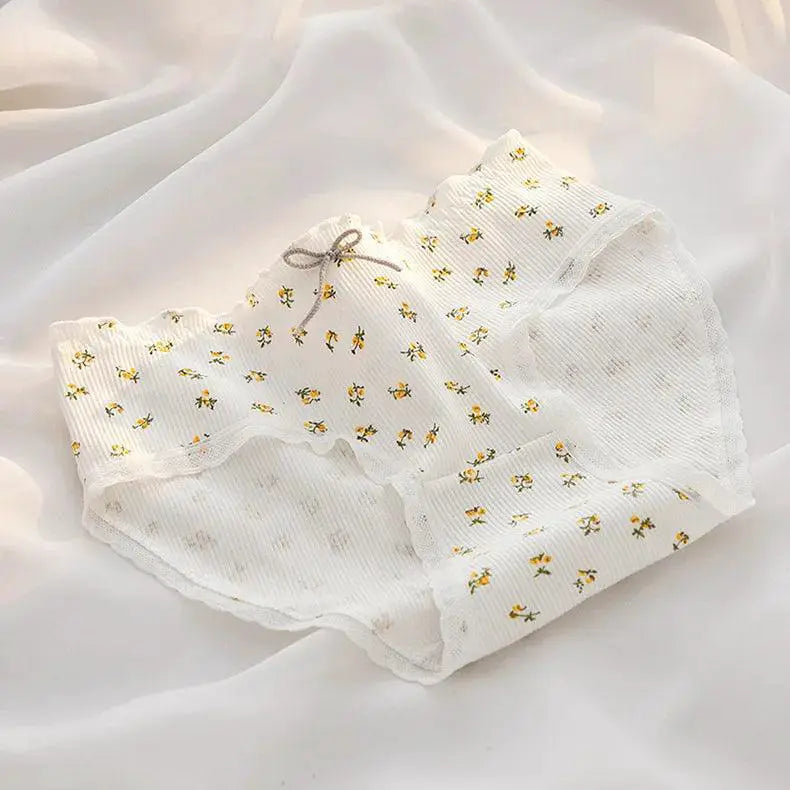 Floral Lace Cotton Panties Comfortable Mid Rise Underwear
