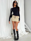 Solid Slim Fit Long Sleeve Tee Versatile Streetwear Staple