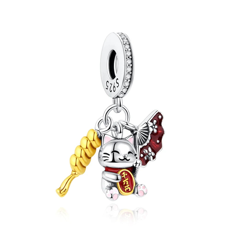 Sterling Silver Charm Fortune Cat