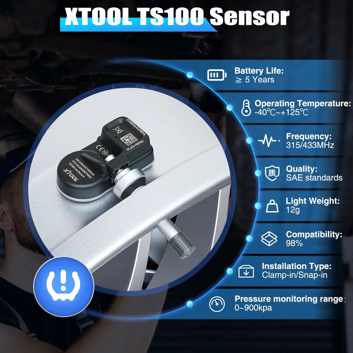 Newest XTOOL TS100PRO Sensor 2 IN 1 315MHz 433MHz 4 PCS Metal TPMS TS100 Sensor Automotive Tire Repair Tools Programming TS100