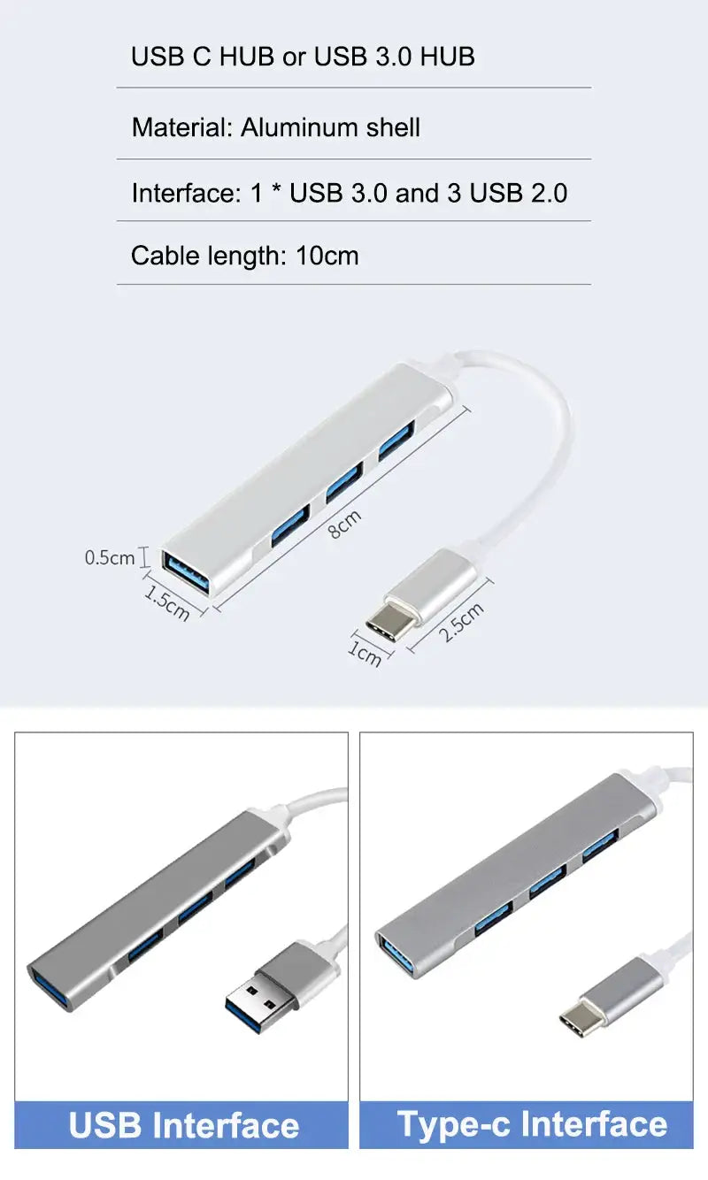 Type C USB Hub 4 Port 3.0 OTG Multi Splitter Adapter - product image 6