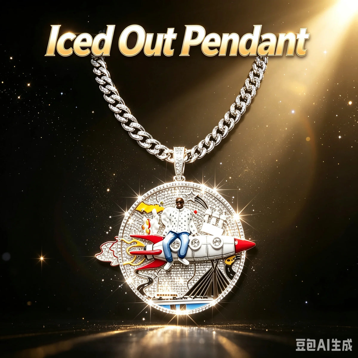 Iced Out Rocket Pendant Micro