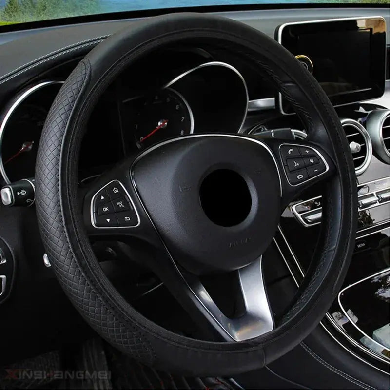 Black Dynamic Fiber Leather Steering Wheel Cover For Cars