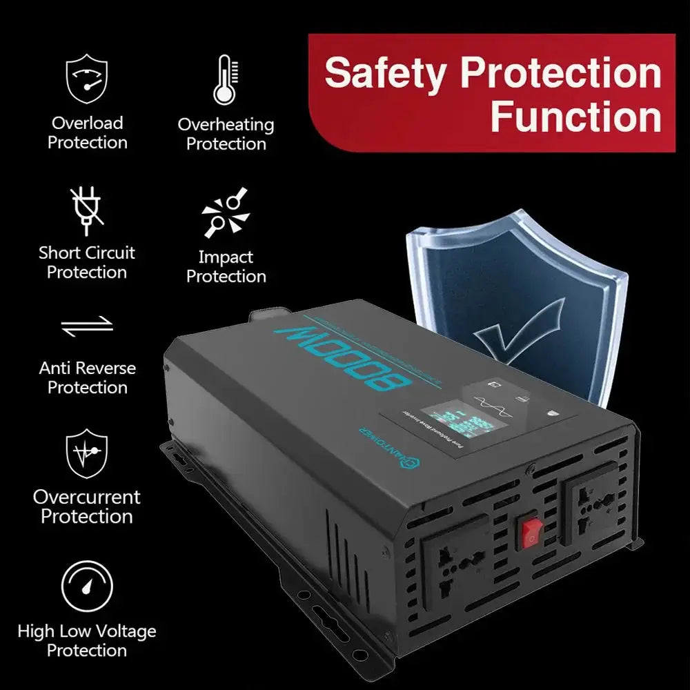 Pure Sine Wave Inverter 12V 220V 1000W 1600W 2200W 3000W 4000W 5000W 6000W 8000W DC To AC Power Converter Car Solar Inverter