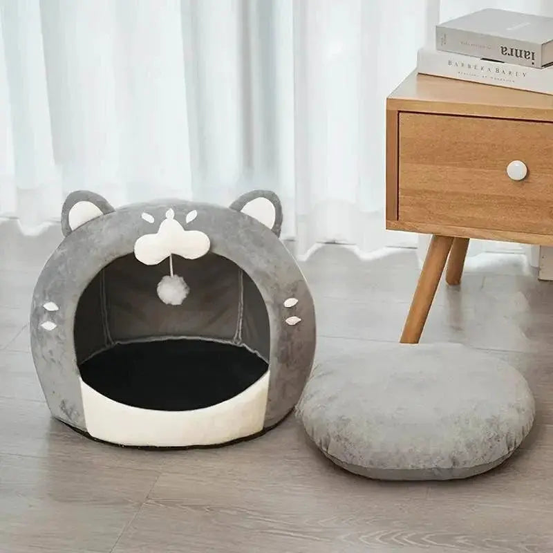 Cozy Cat Shaped Pet Bed House Plush Breathable Design