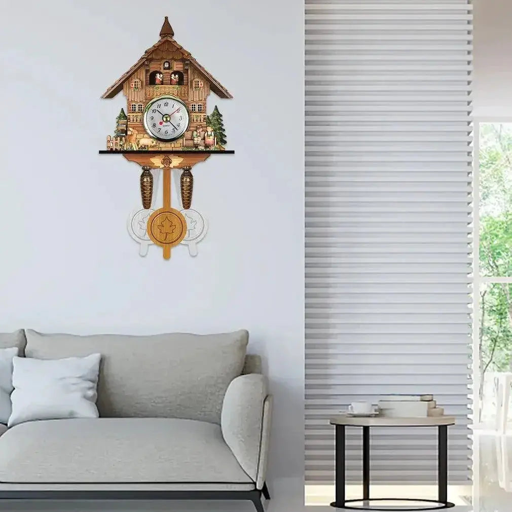 Retro Style Cuckoo Clock Wooden House Wall Bird Decor