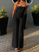Sweetown Black Solid Strapless Elegant Long Jumpsuits