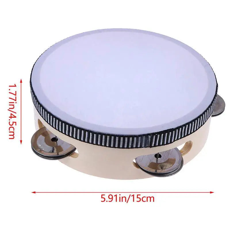 Wooden Tambourine Drum 15cm For Kids Educational Toy