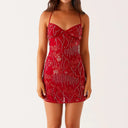 Hirigin Sequin Beaded Cami Mini Dress Criss Cross Straps V Neck Backless