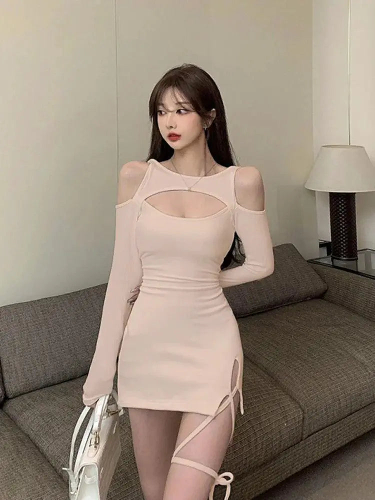 Seductive Lace Up Bandage Mini Dress Autumn Chic Style