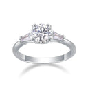 Sterling Silver Silver Moissanite Three Stone Ring