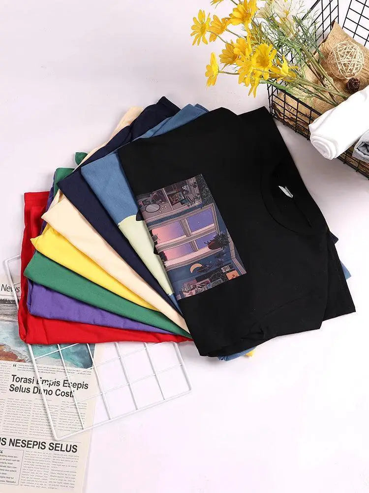 Urban Chic Black Cat Knife Print Tee For Women Fashion