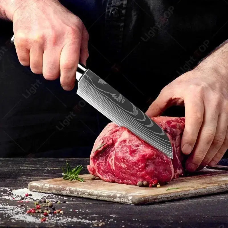Laser Etched Damascus Kitchen Cleaver And Knife Set - OurLum.com