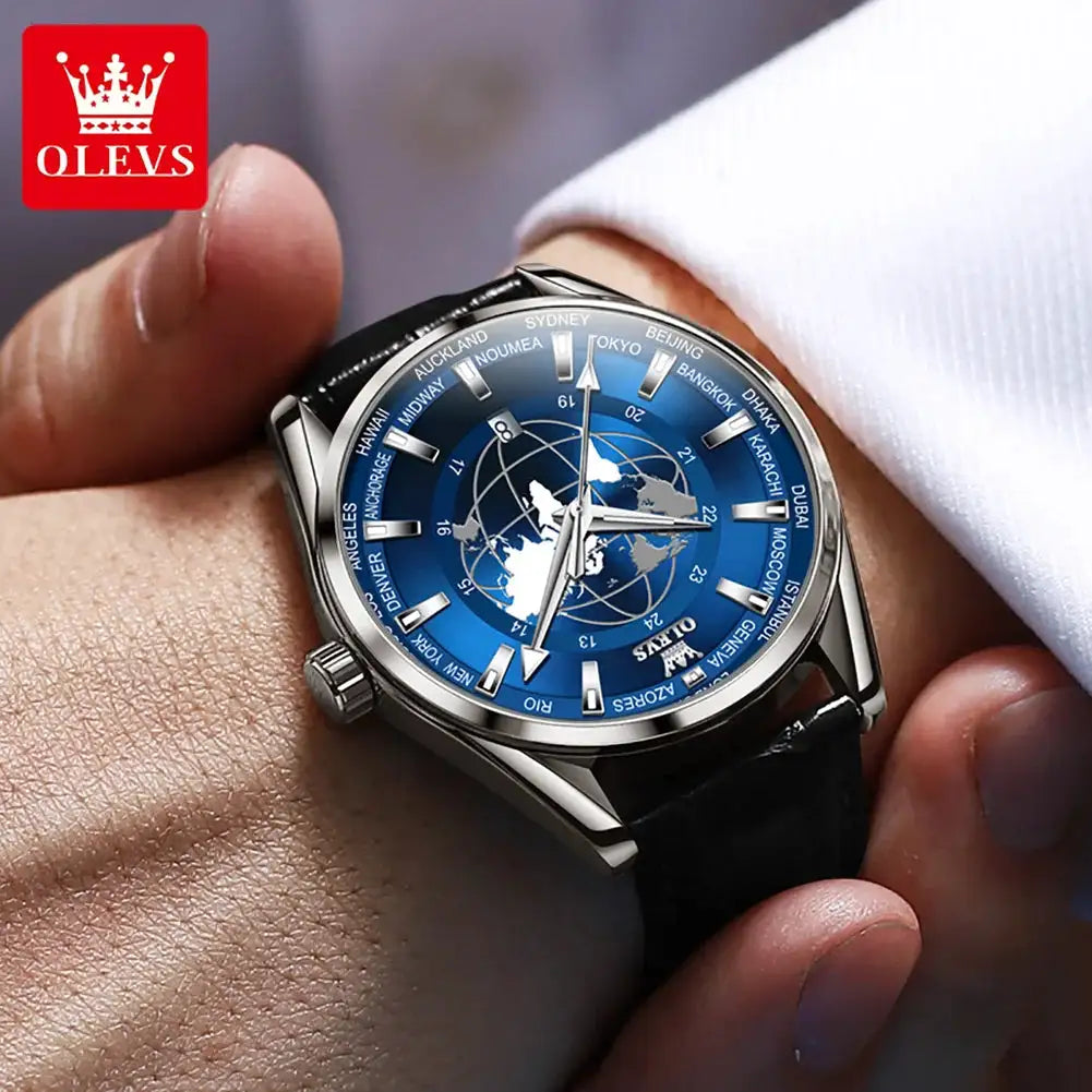 OLEVS 9926 Men's Watches Original Fashion Quartz Wristwatch Waterproof Luminous Globe Watch Dial Chronograph Date Reloj Hombre