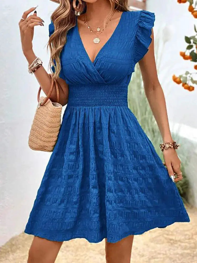 Elegant Red V-Neck A-Line Dress For Summer Chic Essentials