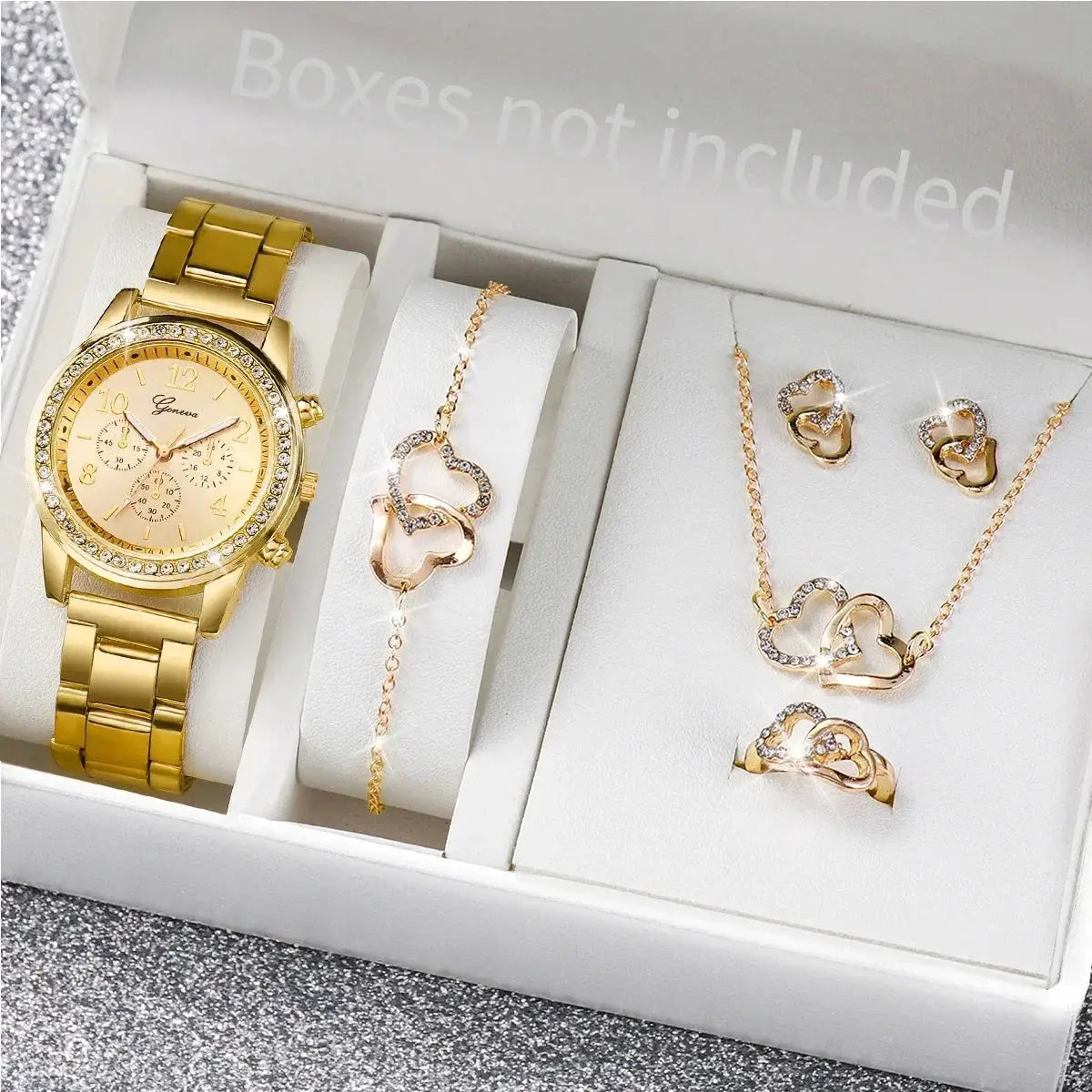 Six Piece Set Ladies Watch Fashion Rhinestone Jewelry Set