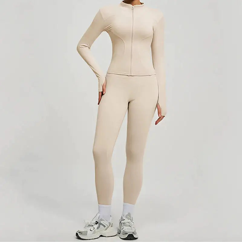 SVEIC Gym Set 2 Piece Yoga Women's Tracksuit Long Sleeve Jacket Sport Top High Waist Leggings Fitness Breathable Wokrout Clothes