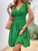 Elegant Red V-Neck A-Line Dress Chic Summer Fashion Essential