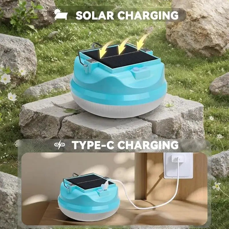 Portable Solar LED Camping Light with Magnetic Base and Quick Hook 3 Lighting Modes Suitable for Long-term Outdoor Camping Use