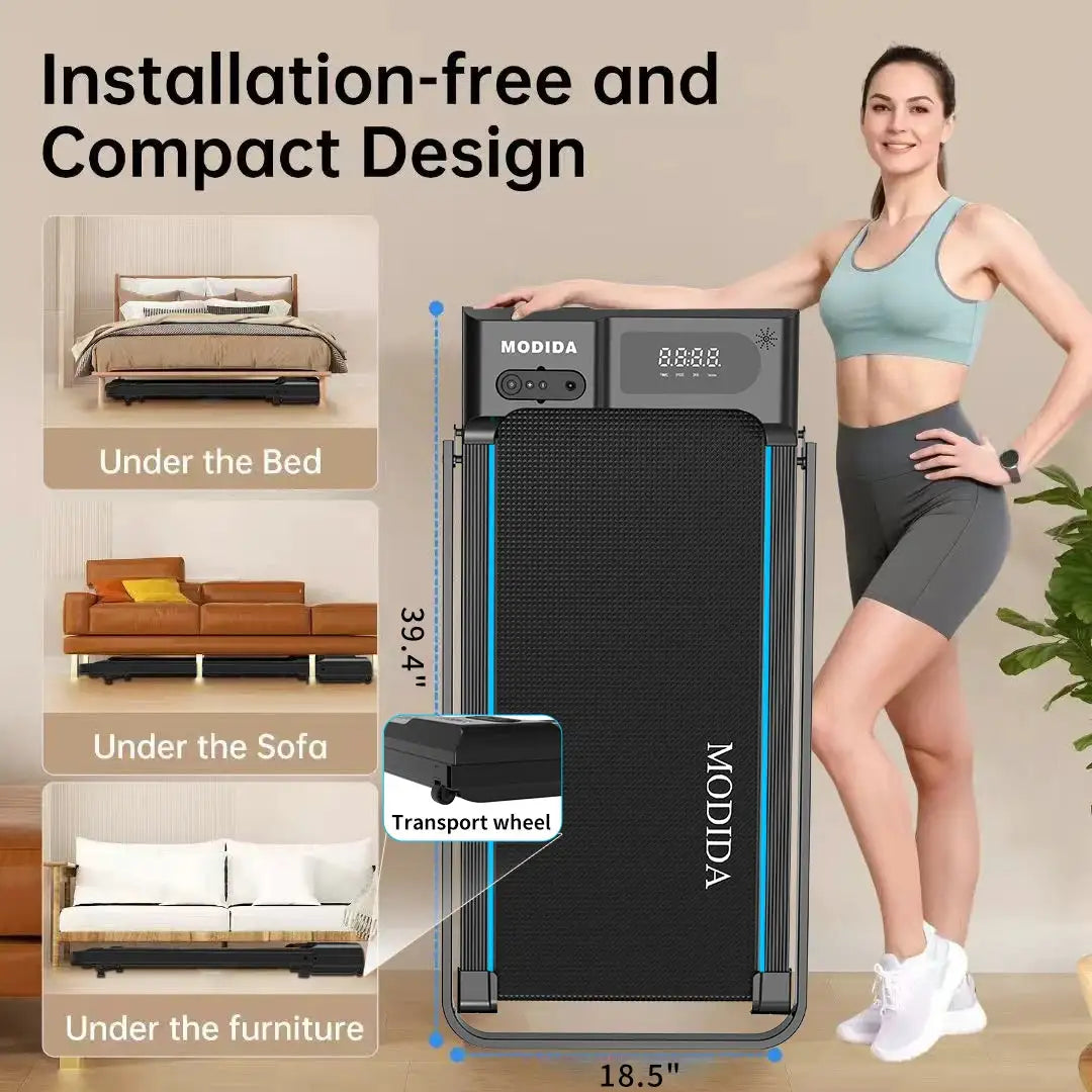 Walking Pad Treadmill with Foldable Handrail, 3.5HP Quiet Motor, 12-Speed LED Display, 300LB Capacity, Portable Under Desk Treadmill for Home Office Apartment Small Spaces