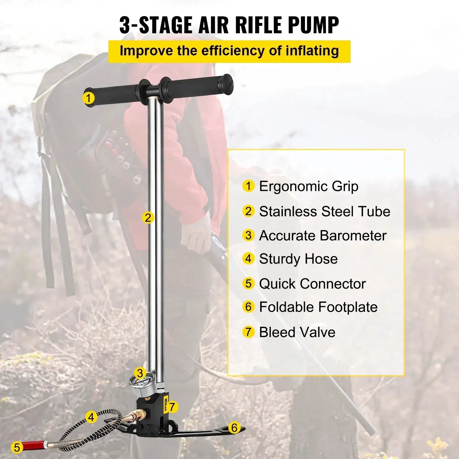 Vevor 3 Stage PCP Pump With Pressure Gauge 4500 PSI