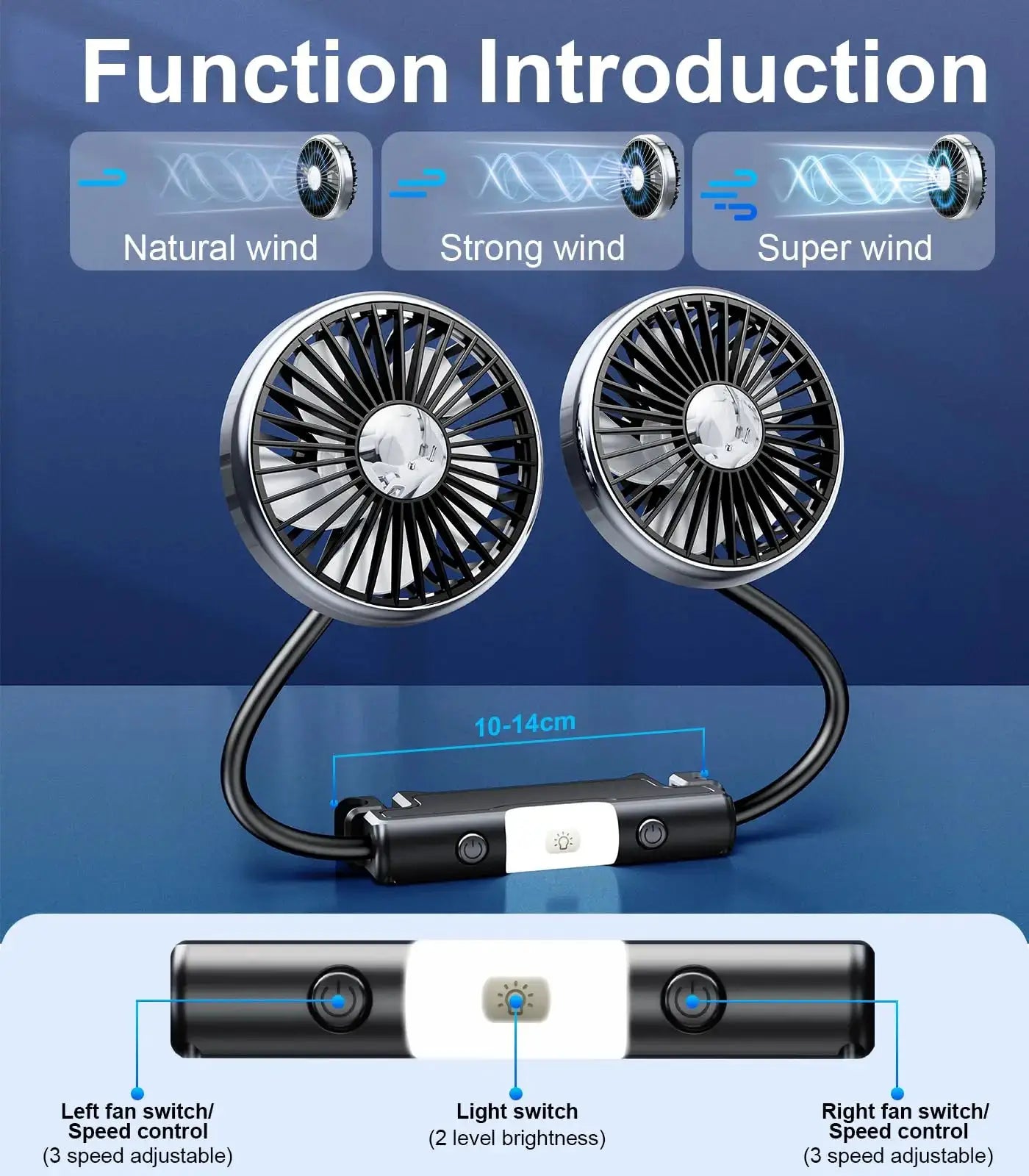 2026 Car Cooling Fan 360 Adjustable Dual Head Car Fan Low Noise Automotive Electric Fan Type C Charge for Dashboard RV Truck