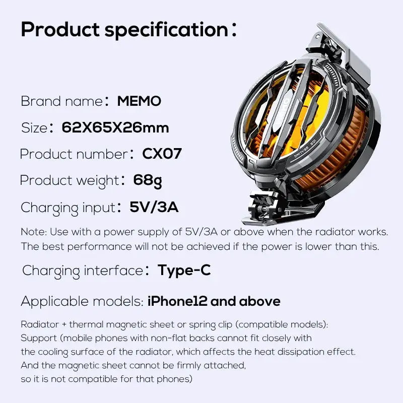MEMO CX08 Pro CX08 CX07 CX26 Fast Cooling Magnetic/Clip Semiconductor Mobile Phone Refrigerator Cooler Radiator