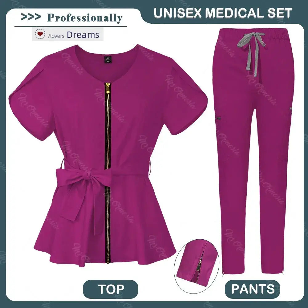 Women Scrubs Set Zipper Collar Medical Uniform High Quality