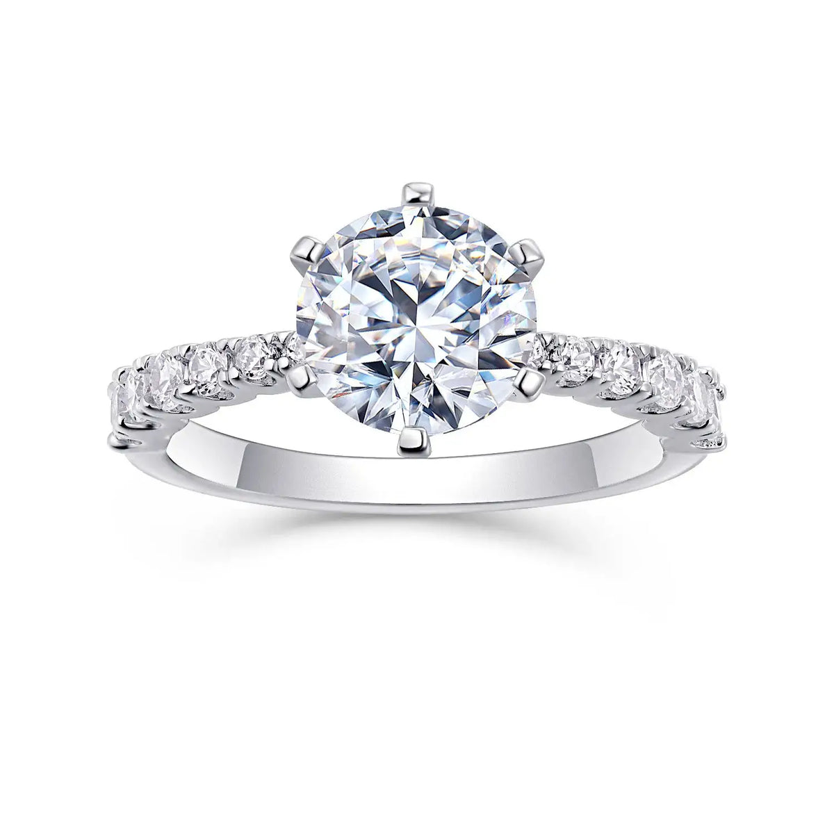 Moissanite Ring in Sterling Silver Classic Prong Setting — product view 6