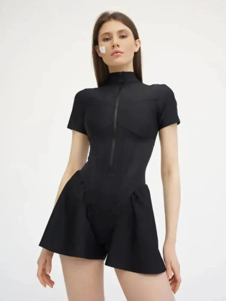 Autumn Elegance Zip Up Bodysuit O Neck Design Fashion