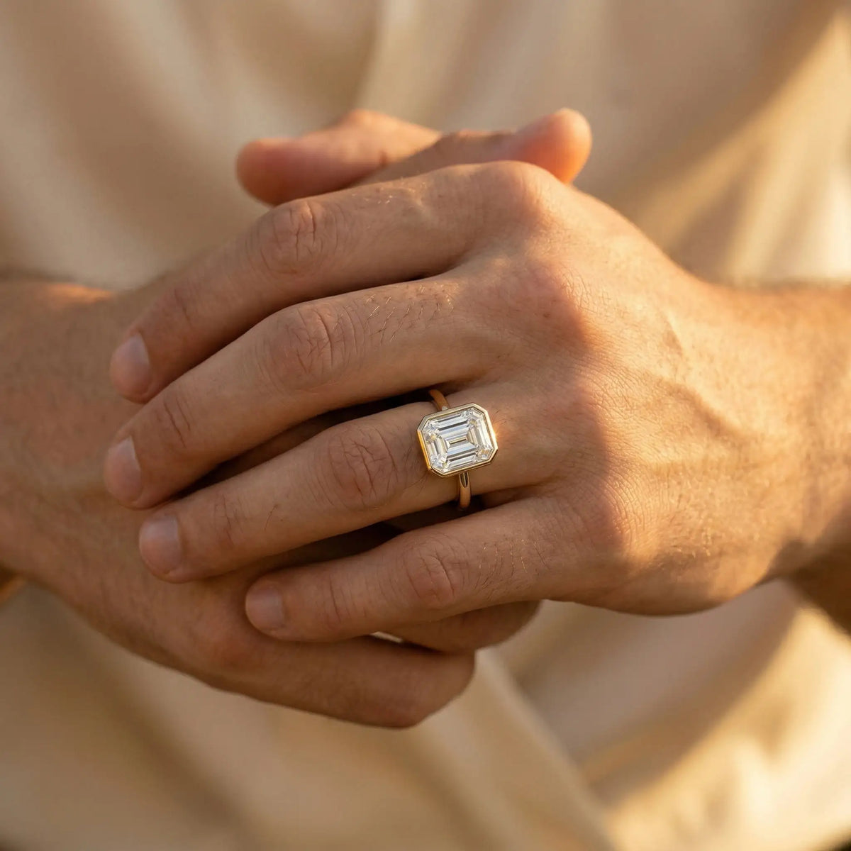 Emerald Moissanite Ring in Sterling Silver Minimalist — product view 4