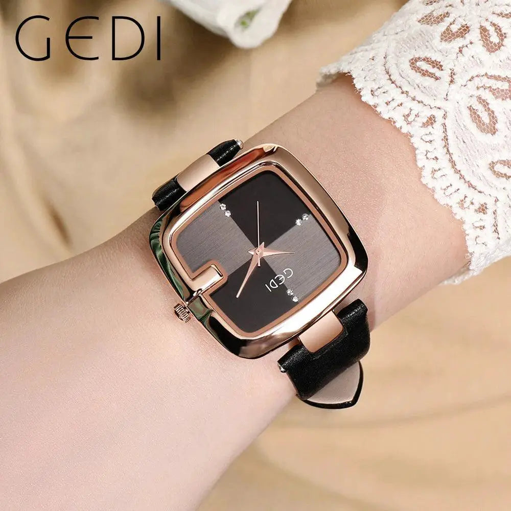 Square Women's Quartz Watch With Brown Leather Strap