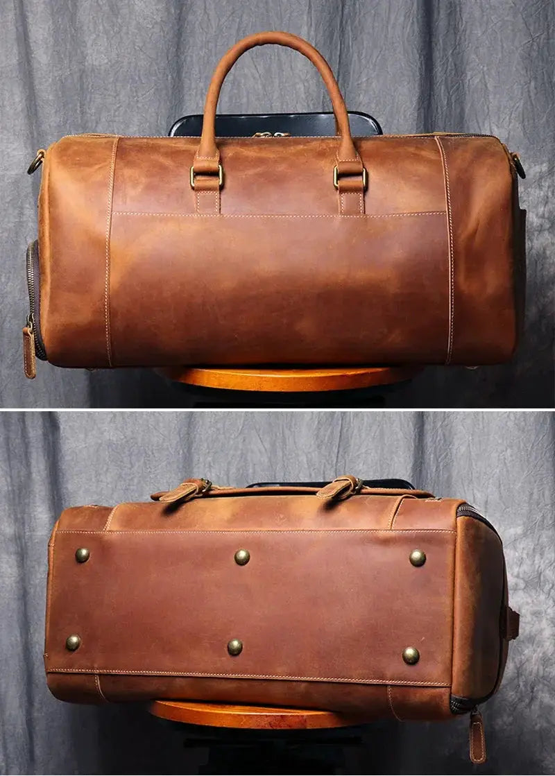 Premium Vintage Crazy Horse Leather Travel Bag Large Tote