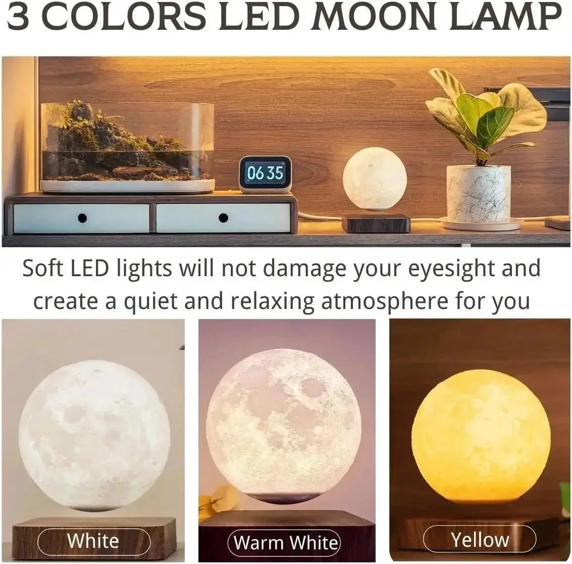 Levitating Moon Lamp With Color Changing LED Lights