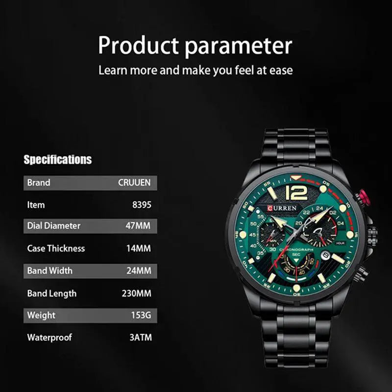 Stylish Stainless Steel Men's Watch Chronograph Timepiece